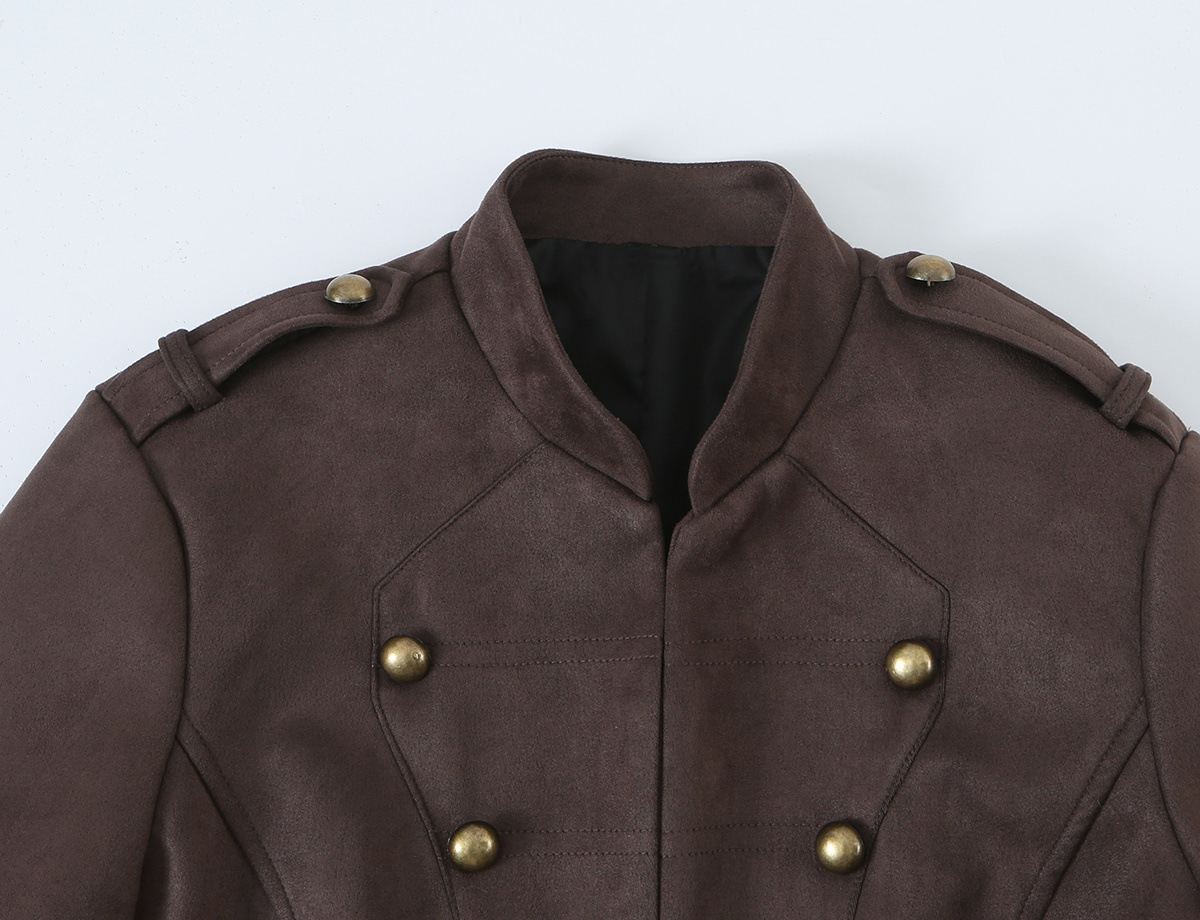 Button-Detail Faux Suede Jacket