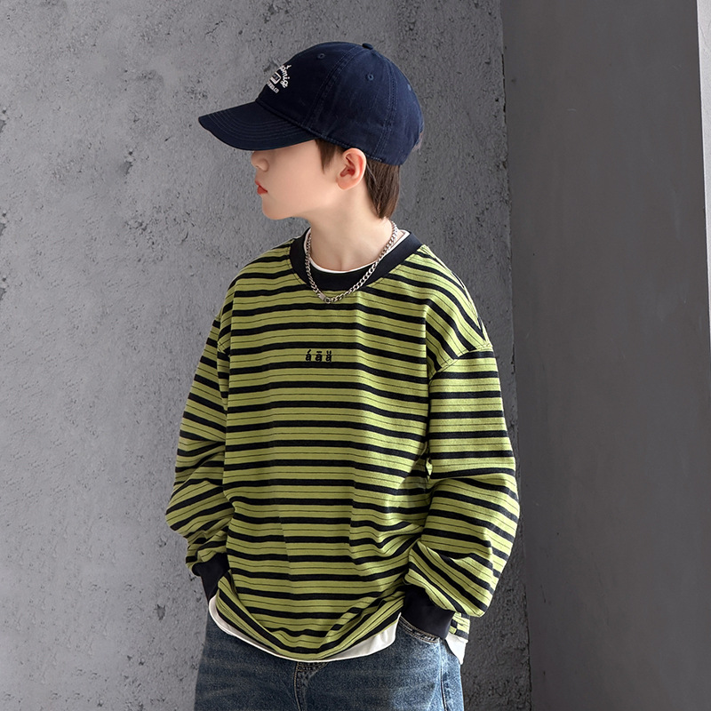 Casual Striped Long Sleeve Round Neck T-Shirt for Boys