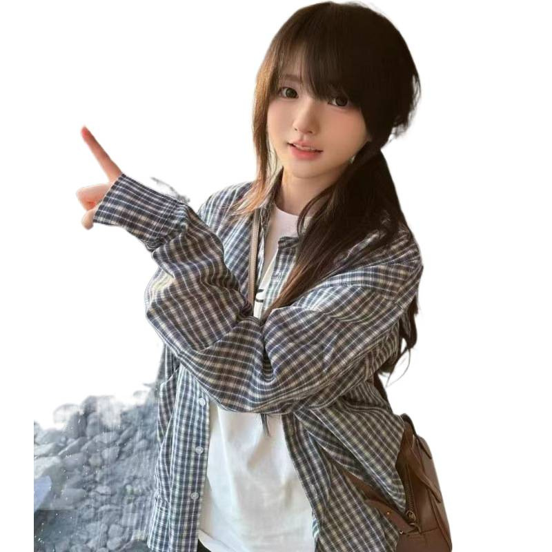 Retro Style Blue Plaid Long Sleeve Casual Shirt