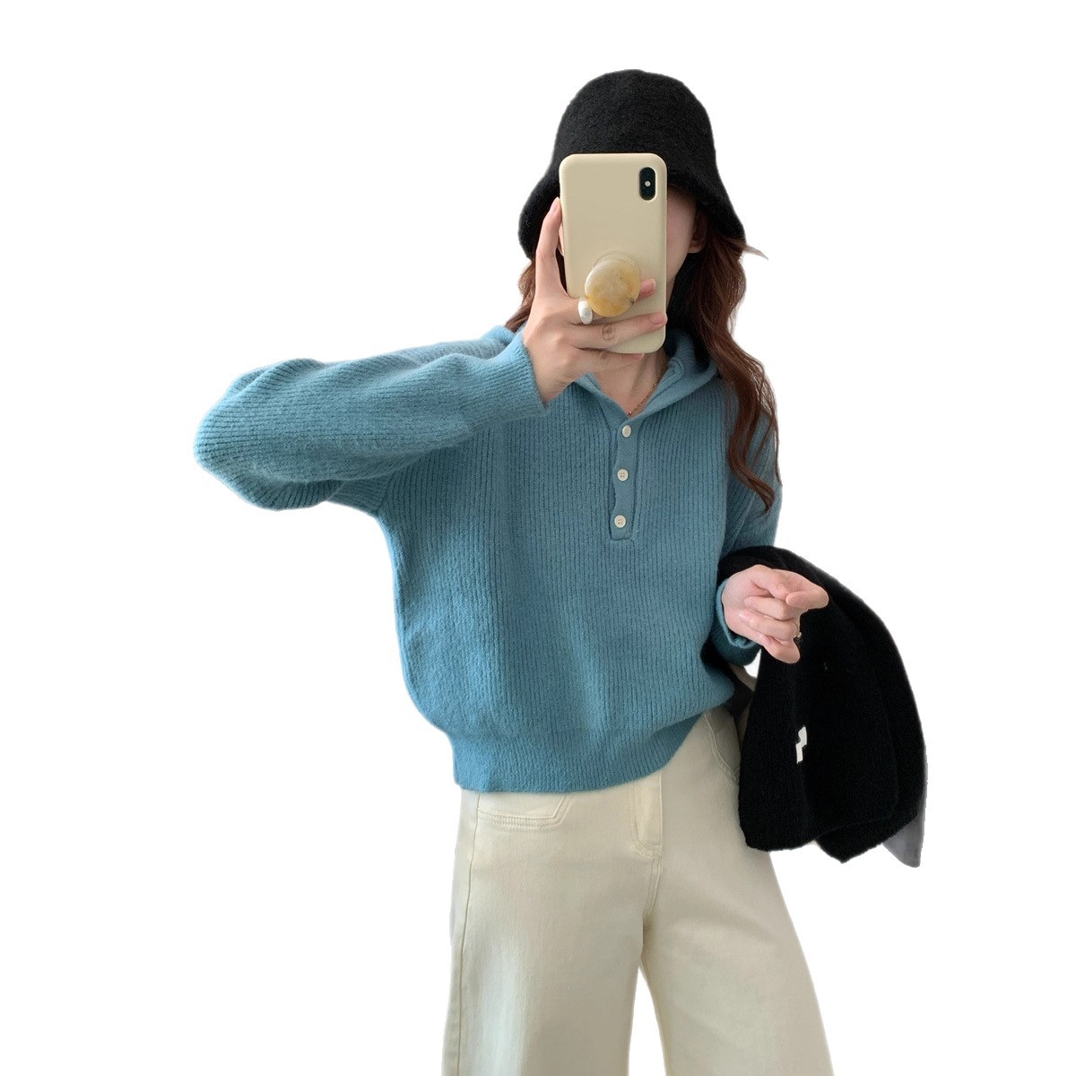 Candy Color Hooded Pullover Sweater Women's Loose Knit Top