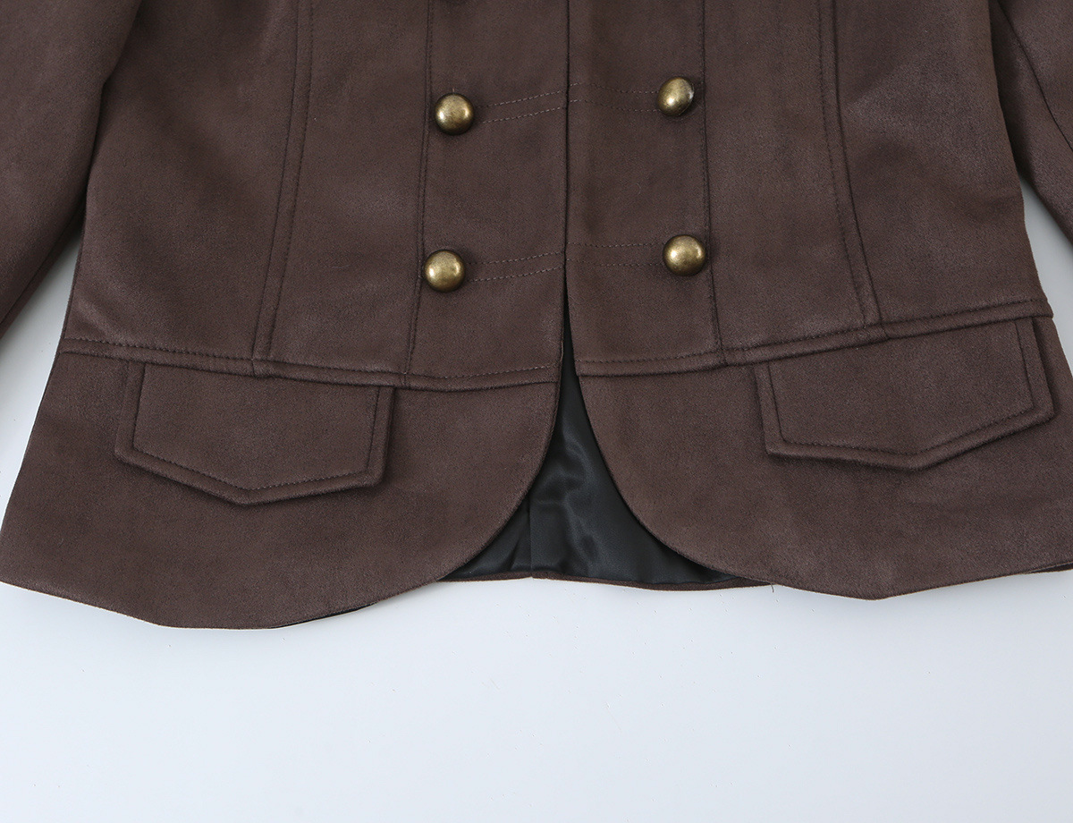 Button-Detail Faux Suede Jacket