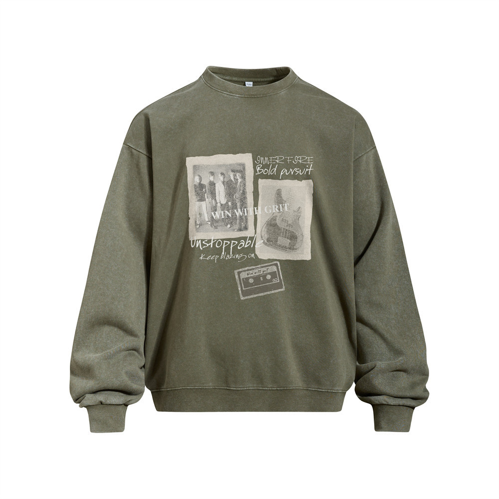 Character printed stir fried and used round neck hoodie