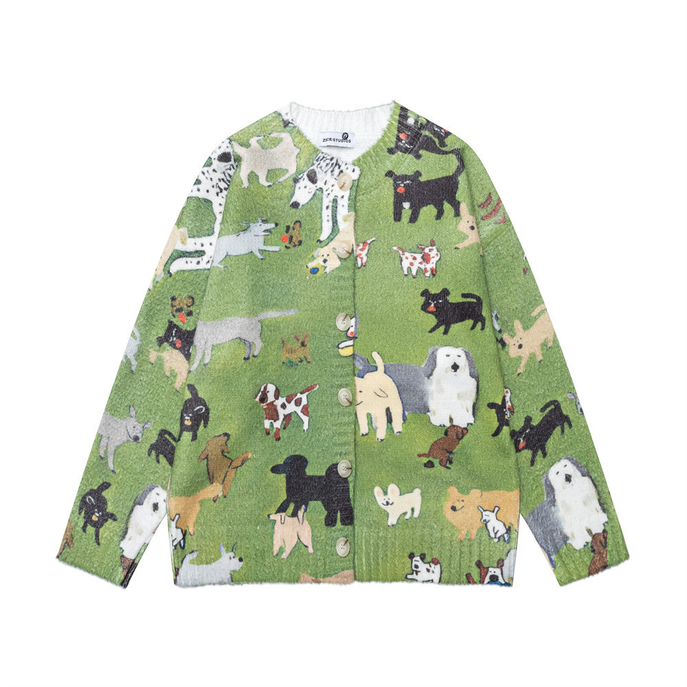 Animal Dog Digital Full Print Round Neck Cardigan