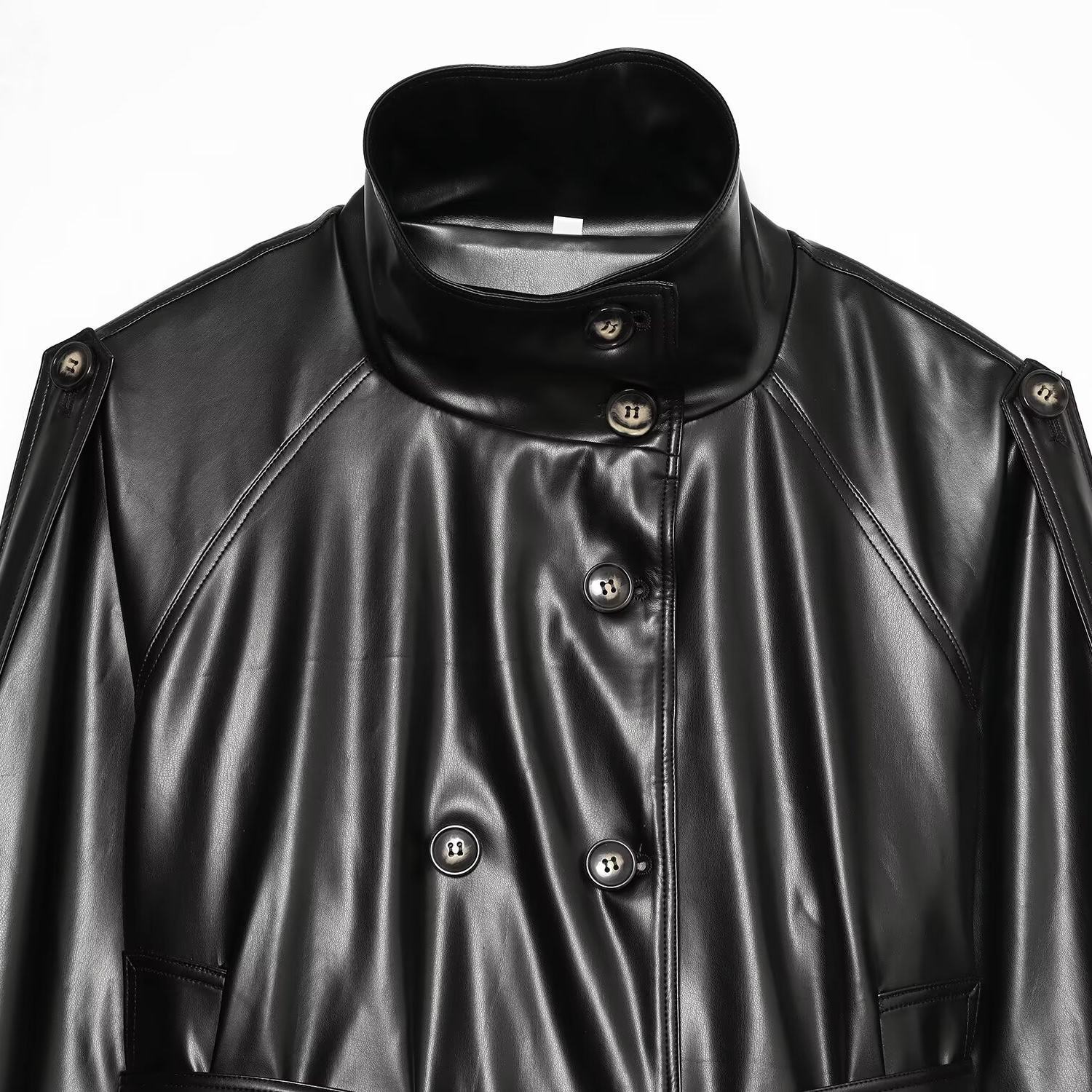 Stand up collar single breasted long sleeved jacket