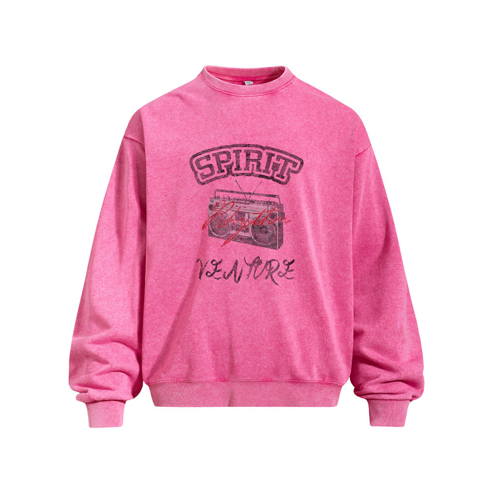 Letter print stir fried flower used round neck hoodie