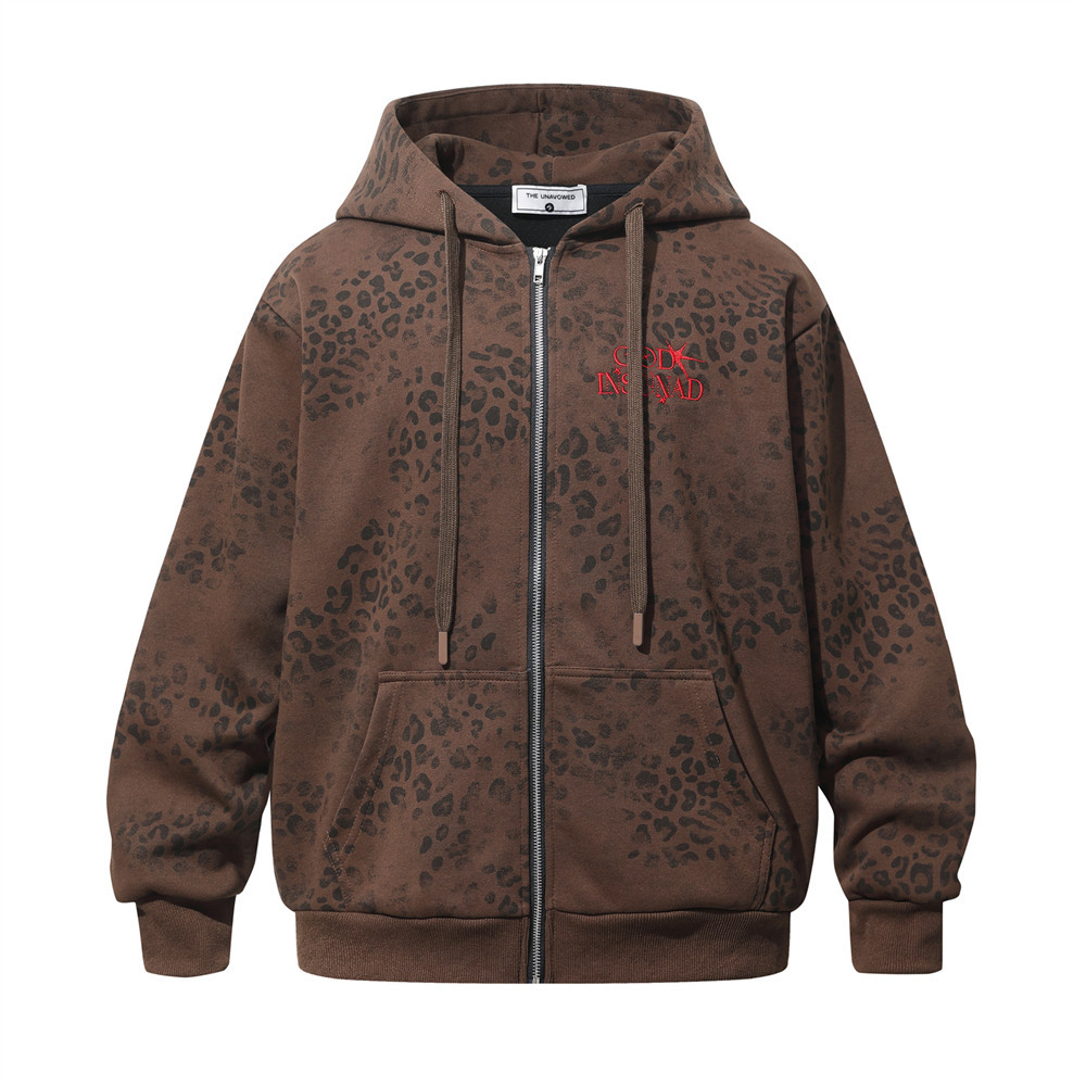 Leopard print camouflage hooded sweatshirt