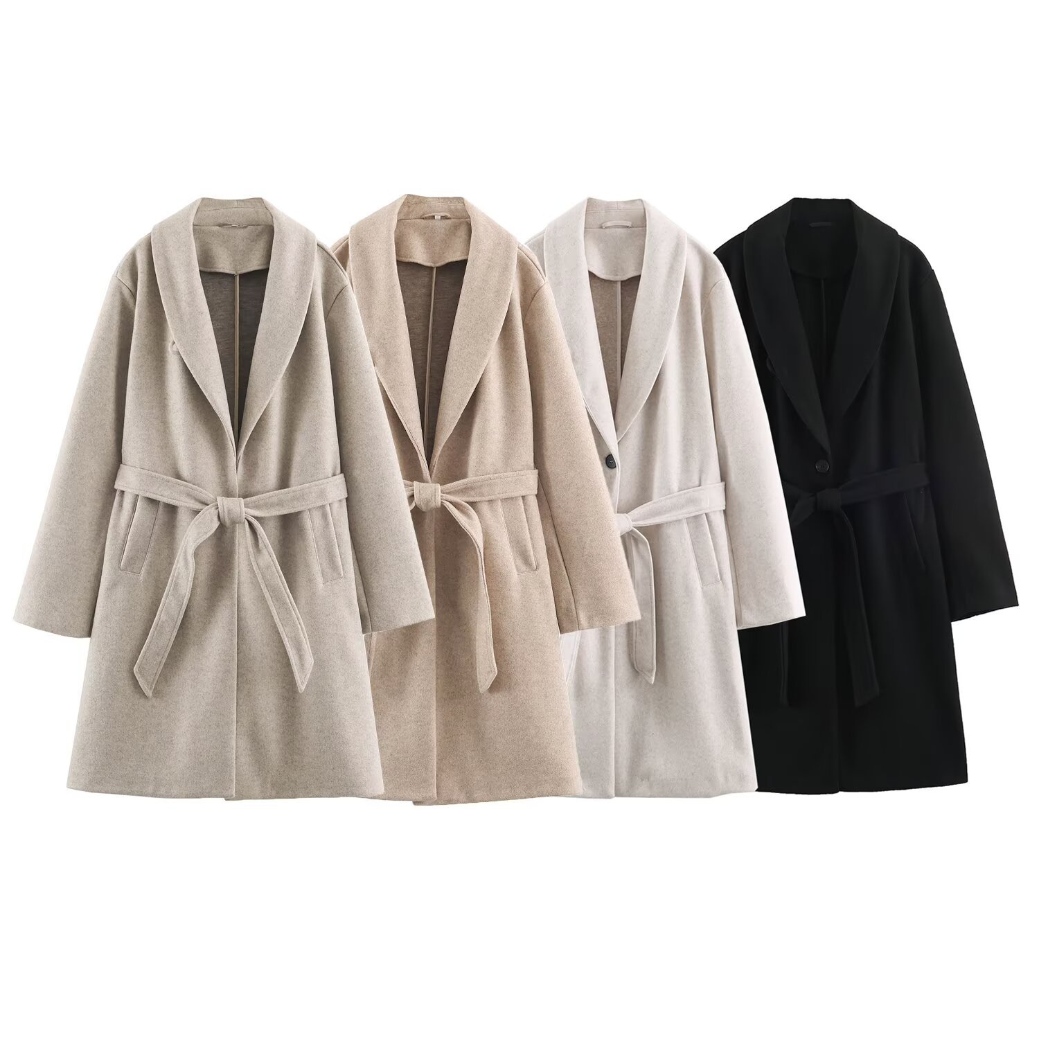 Casual loose buckle belt with soft woolen coat for women