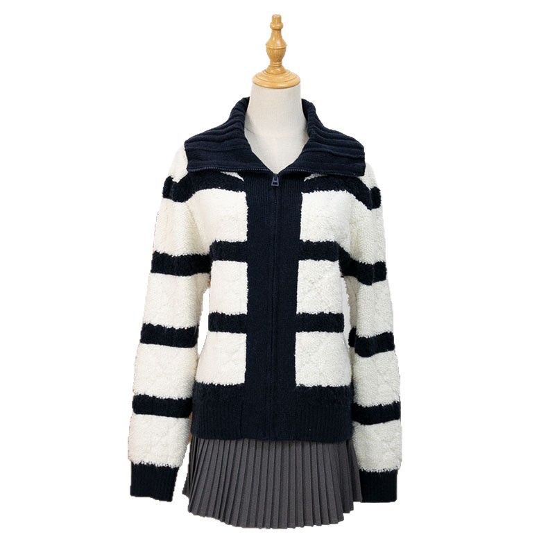 Striped lapel cardigan loose sweater