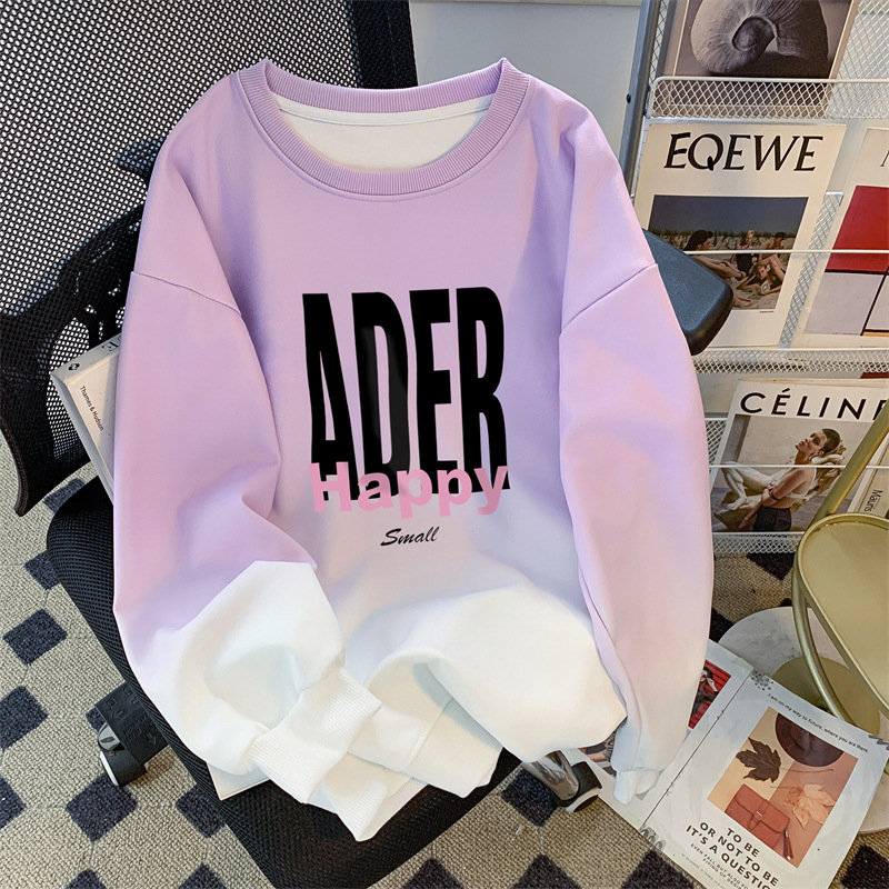 Oversized Slimming Versatile Crewneck Sweatshirt - Fall New Color Block Graphic Print
