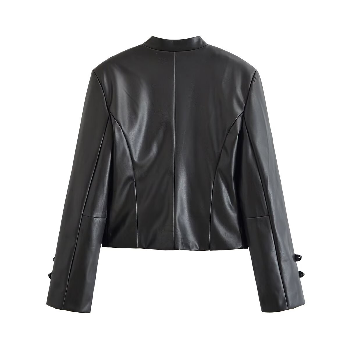 Loop-Fastening Faux Leather Jacket