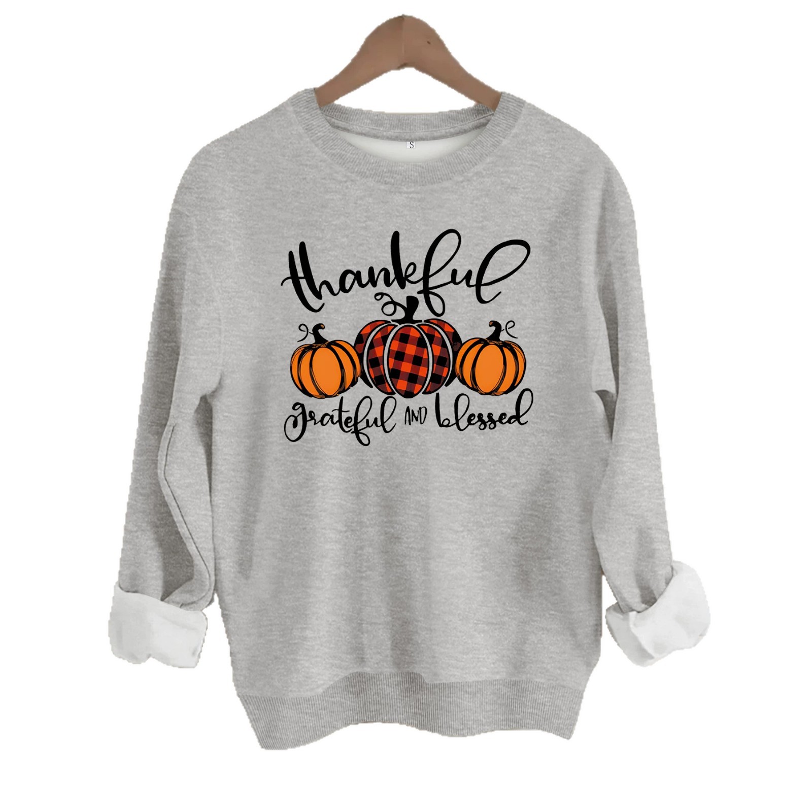 Pattern printed round neck fleece hoodie