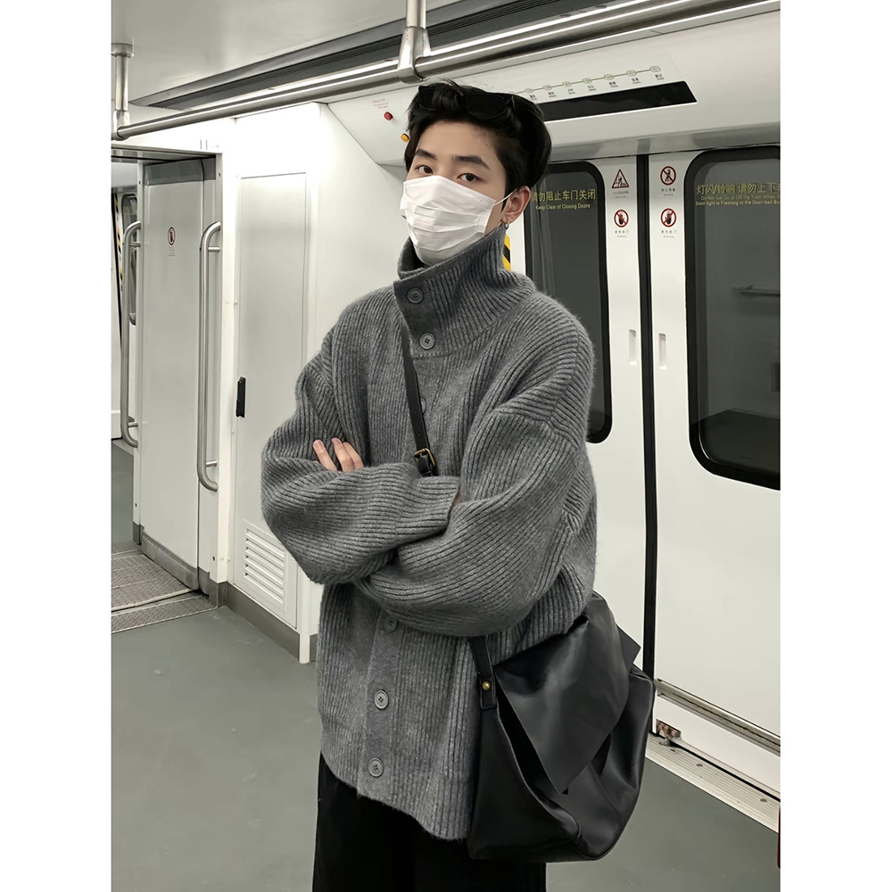 Relaxed Button Front Turtleneck Loose Knit Cardigan Jacket