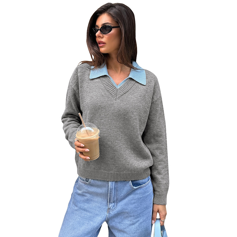Women's Color Block Long Sleeve Sweater Layered Knit Top