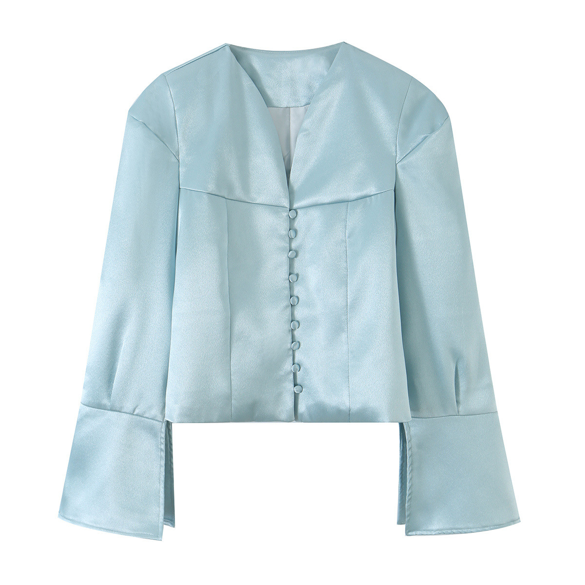 Simple single breasted round neck cuff suit for women