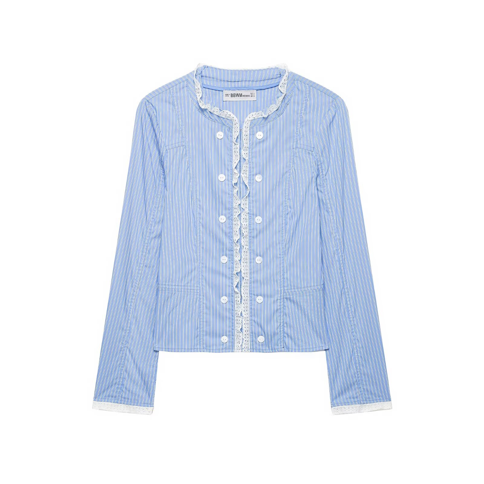 Splicing striped long sleeved jacket for women