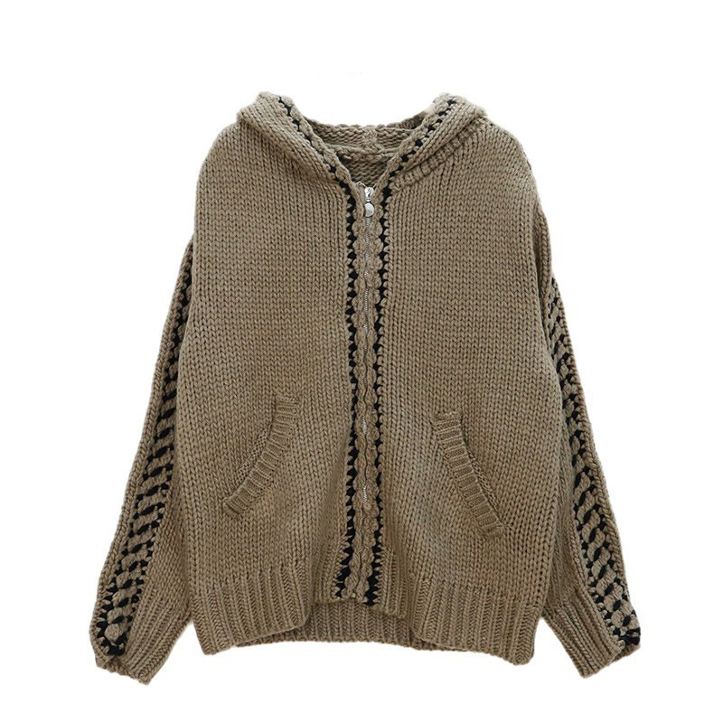 Color blocked hooded zipper sweater