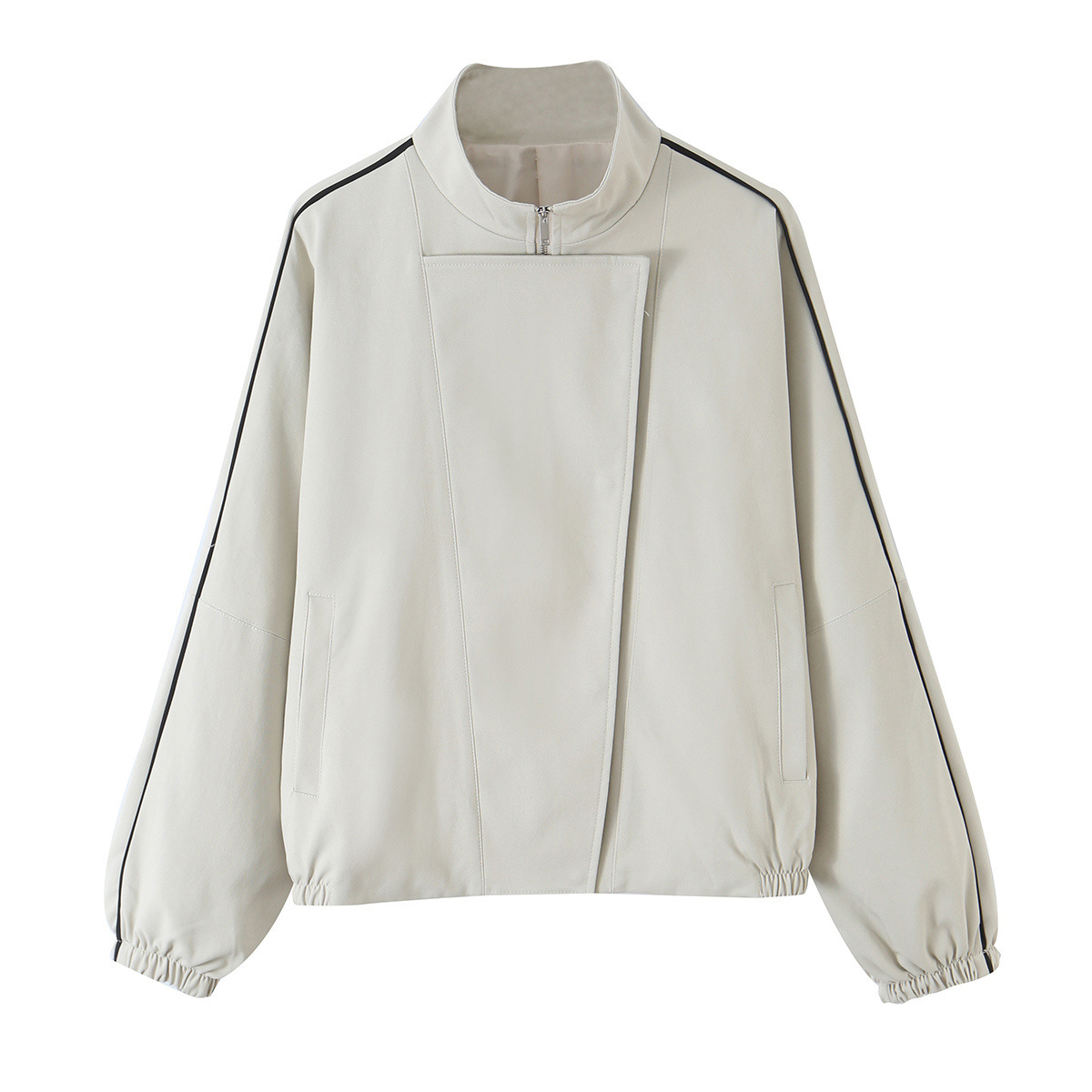 Slanted collar trimmed pilot jacket