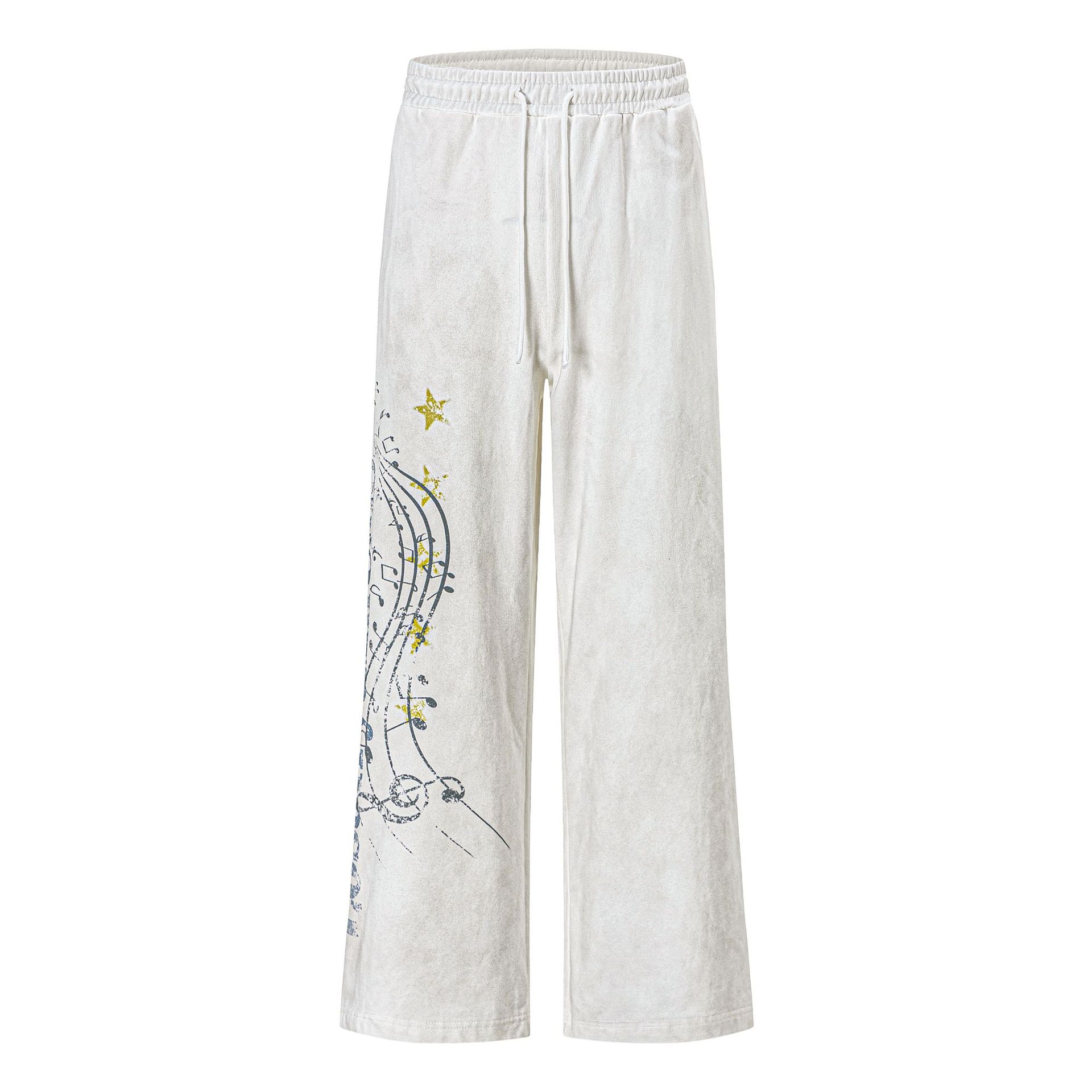 Wide Leg Sweatpants with Elastic Drawstring Waist, Distressed Frayed Edges