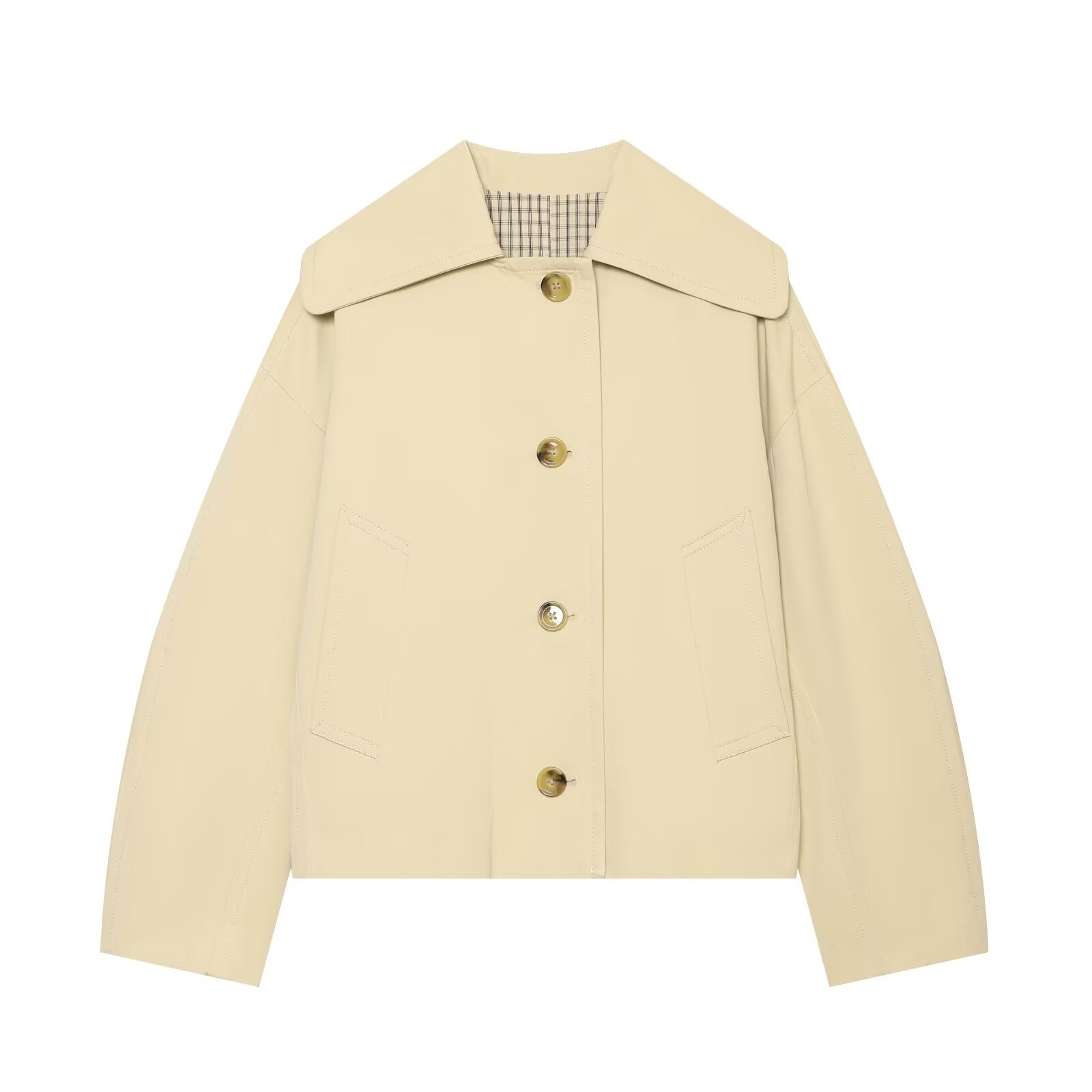 Collar plaid lined trench coat for women