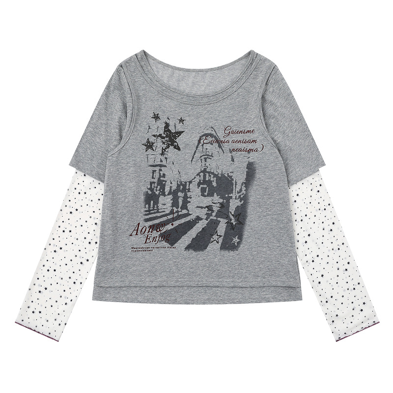 Street view star print fake two-piece top