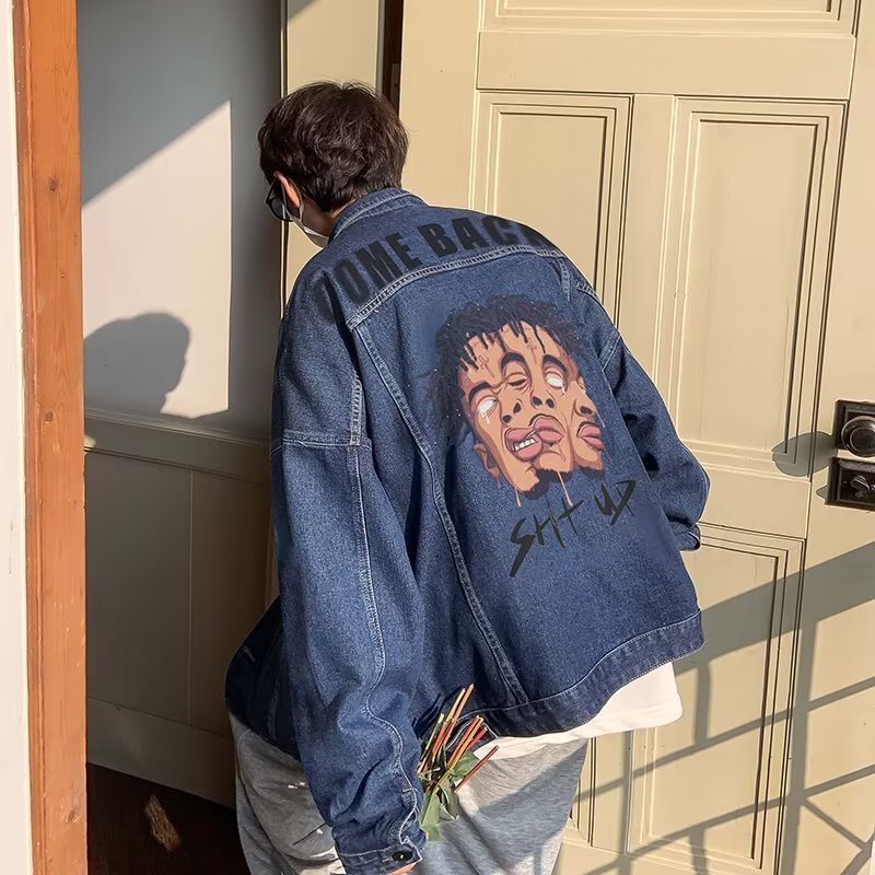 Men's Loose Fit Denim Jacket Streetwear Workwear Jacket