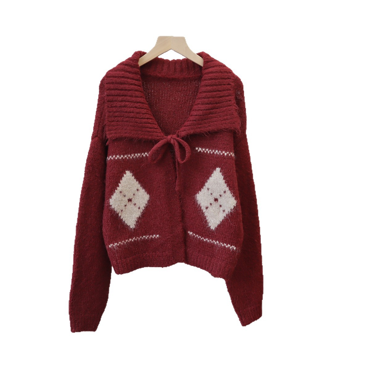 Long Sleeve Tie Front Lapel Loose Knit Cardigan Jacket for Women