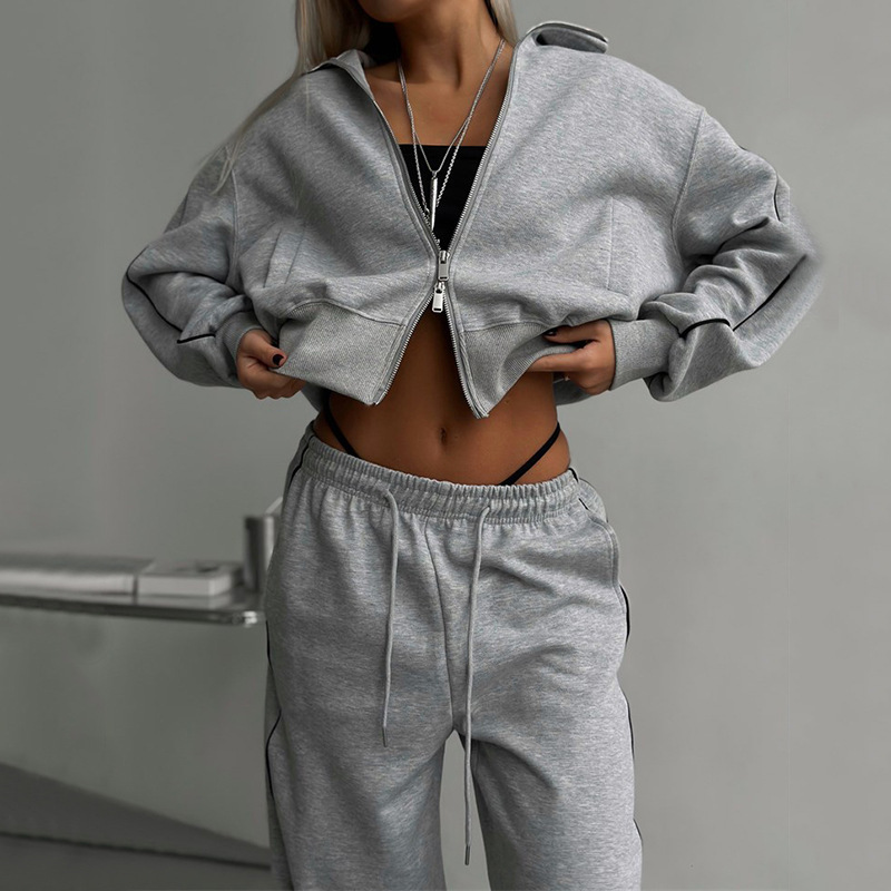 Women's Zip-Up Hoodie and Drawstring Pants Two-Piece Set