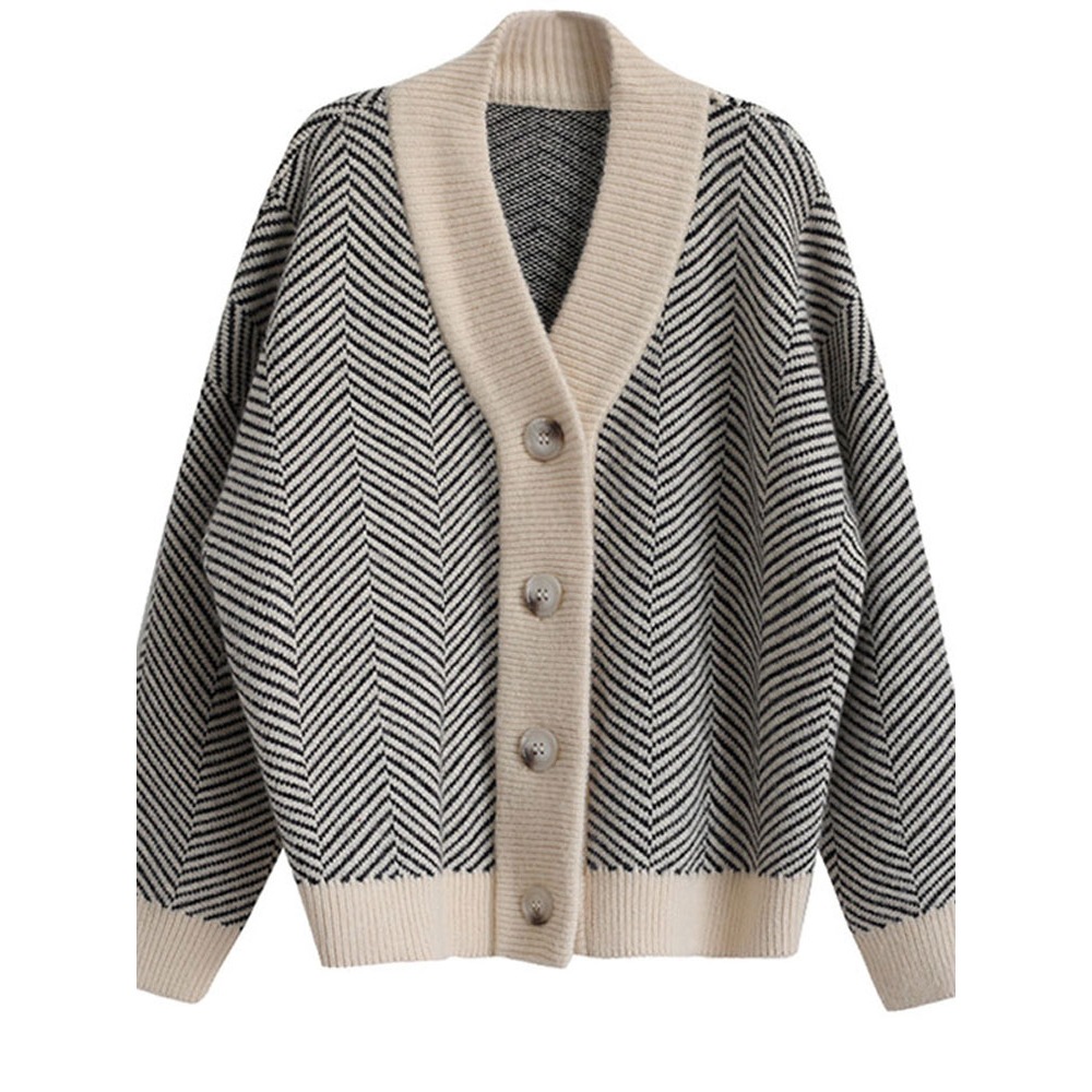Women's Oversized Striped Knit Cardigan Heavyweight Fall Winter Slouchy Sweater Jacket