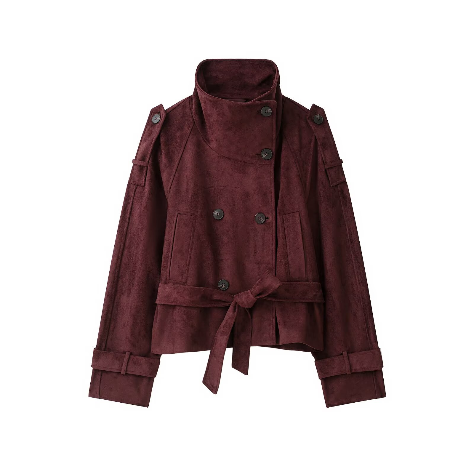 Belted Stand-Collar Jacket