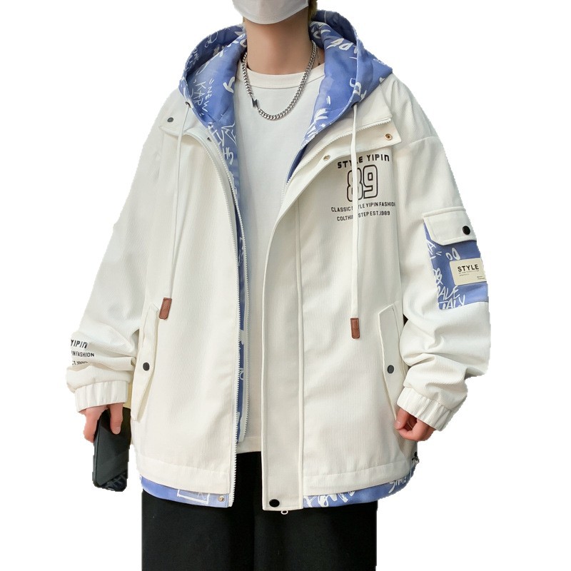 Fake Two-Piece Hooded Corduroy Jacket