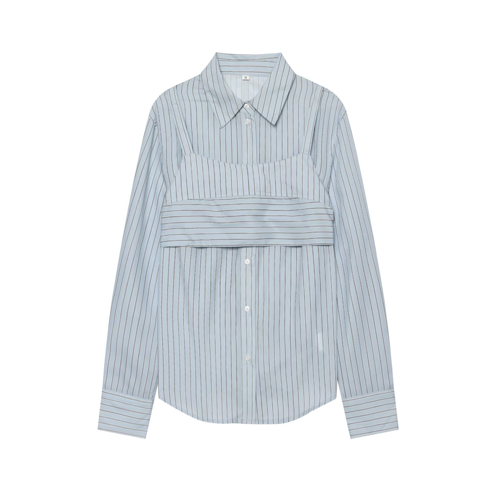 Stacked decorative lapel striped shirt for women