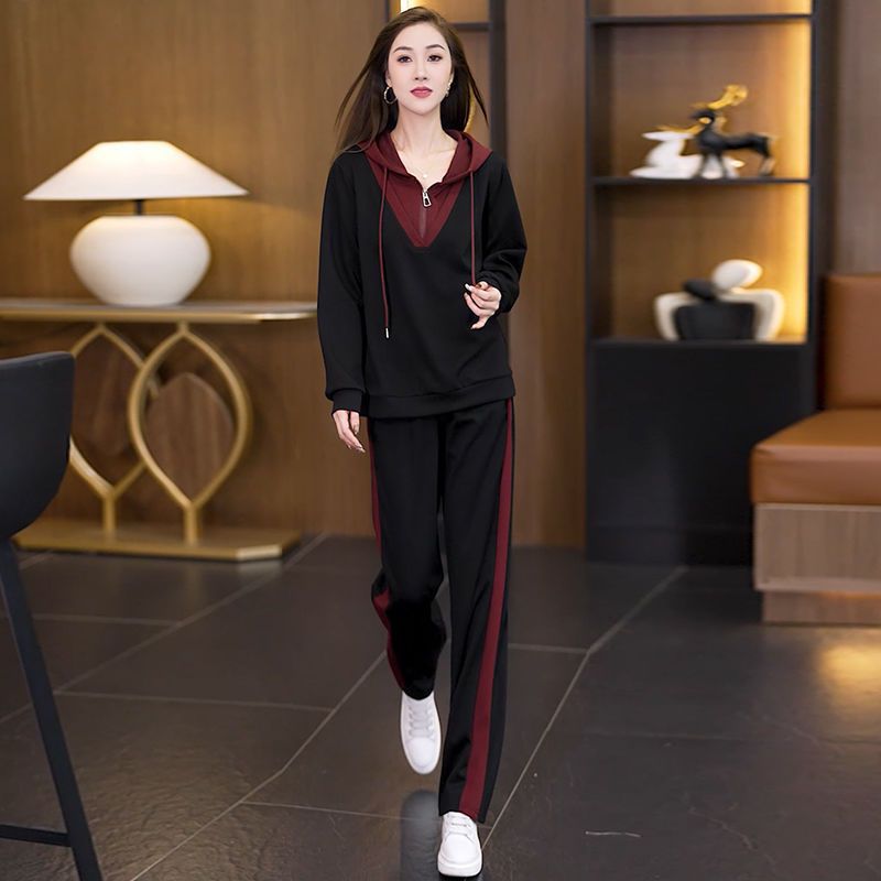 Casual Fashion Women's Outfit Spring Autumn New Plus Size Loose Stylish Youthful Hooded Color-block