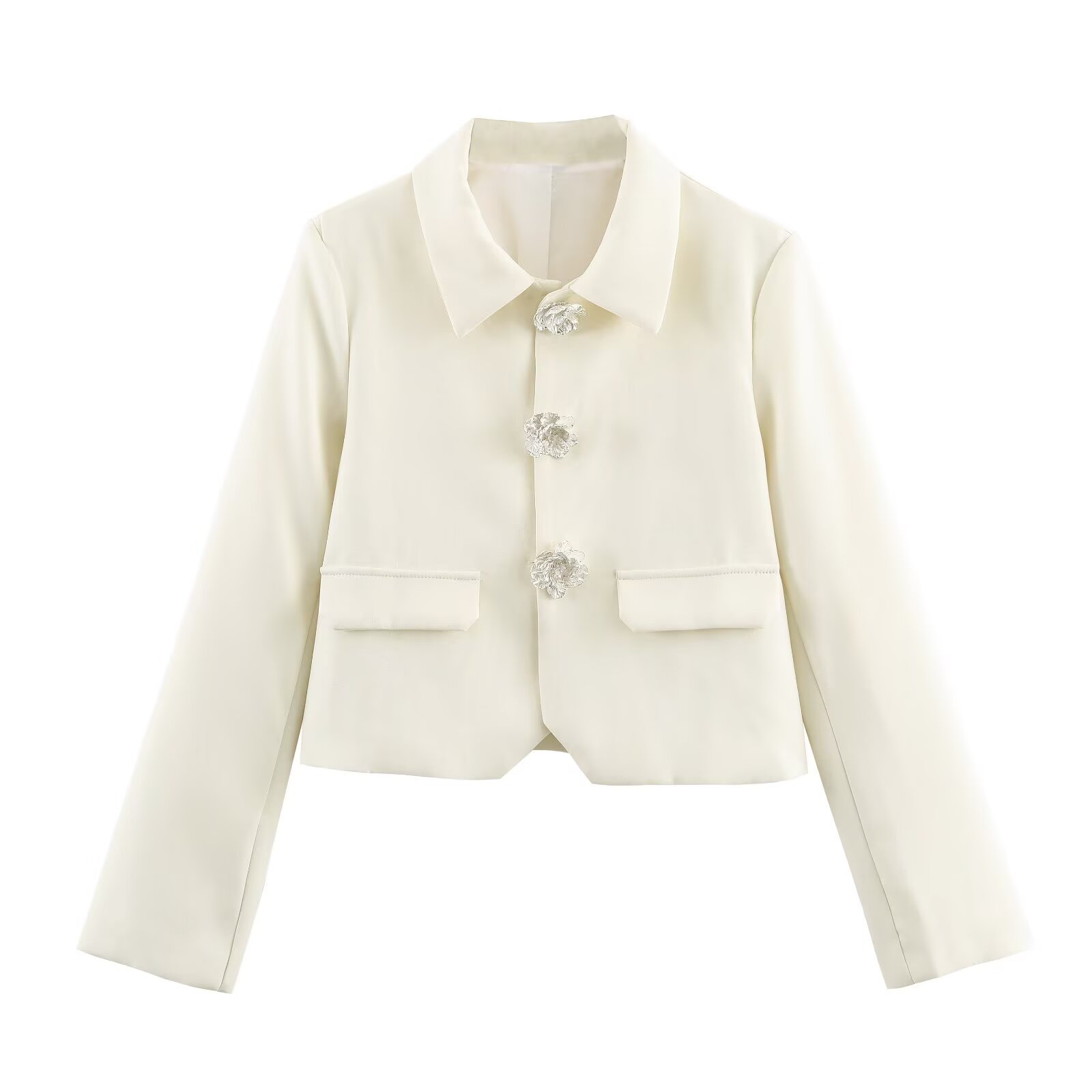 Three dimensional flower button decoration suit jacket