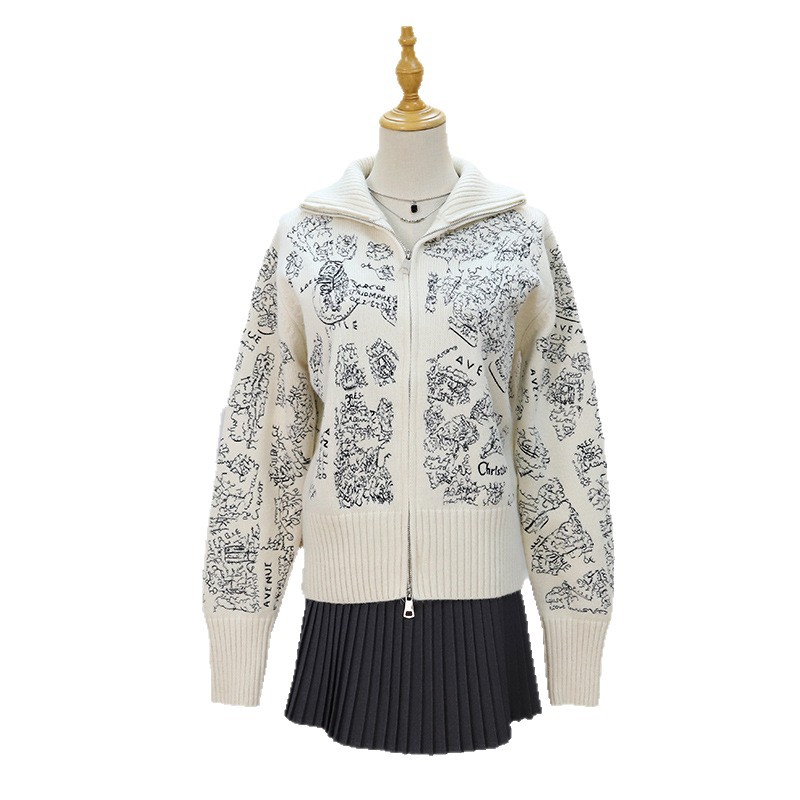 Zipper stand up collar sweater